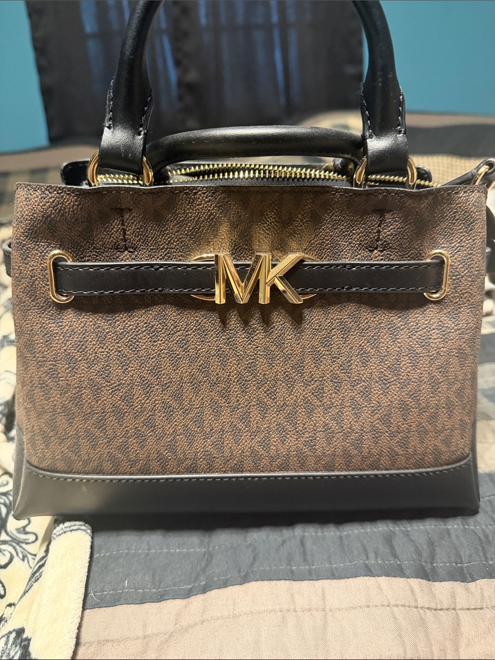 Michael Kors Brown and Black Logo-Accent Leather Satchel